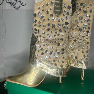 Gold and Silver Embellished Women's Boots